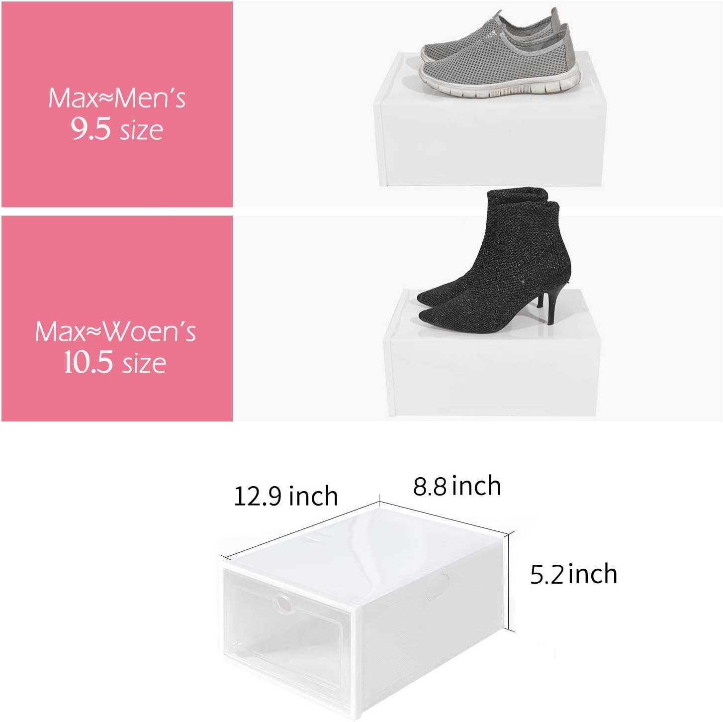 IRONLAND Stackable Shoe Storage Box, Foldable Clear Plastic Shoe Organizer 12 Pack, Need to be Assembled (Wood Grain)