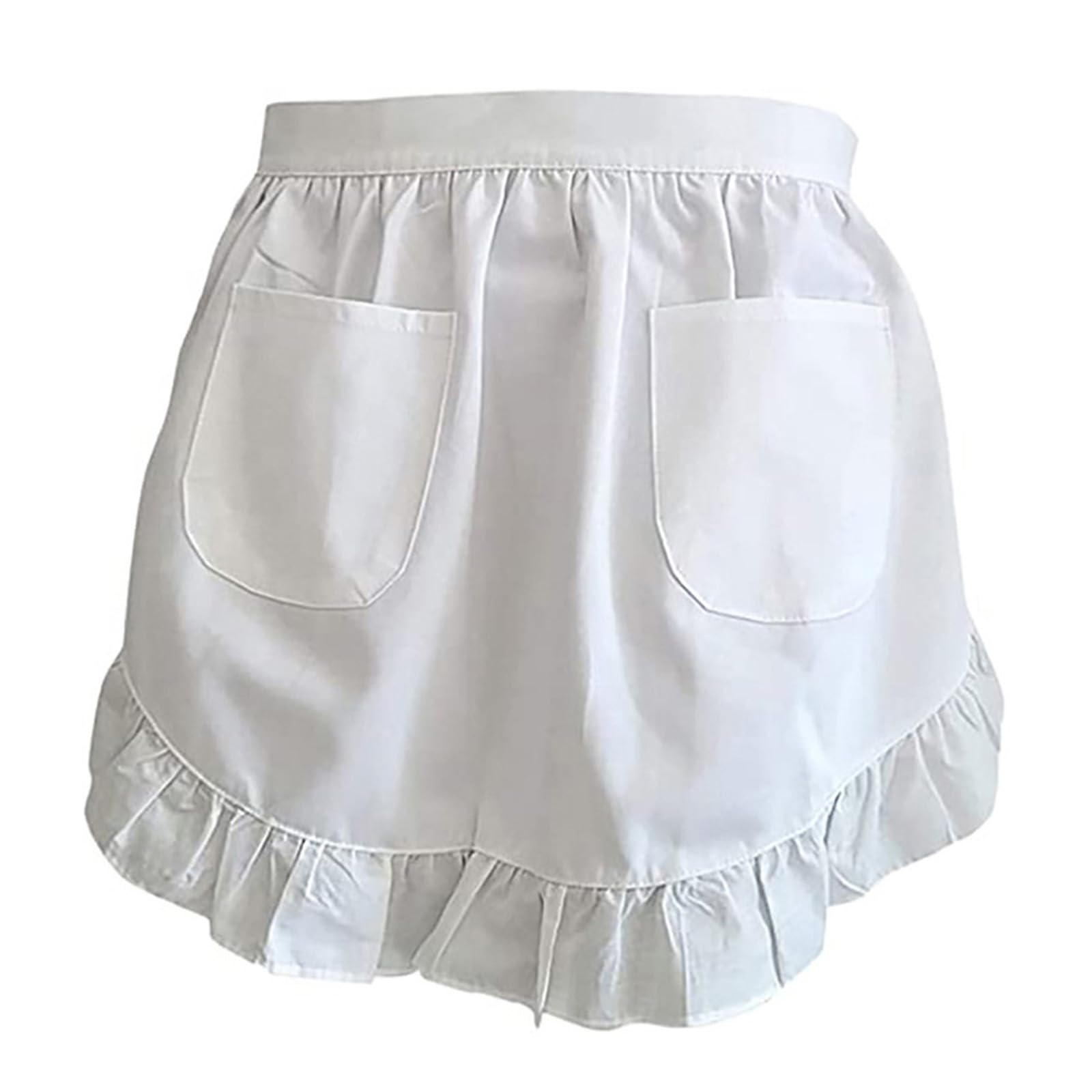Delantales para mujeres Vintage Maid Ruffle Delantal de camarera Delantal blanco 66*42.6cm Maid Costume Sexy Delantales para mujeres Delantal de cintura con bolsillos Delantales de cocina para cocinar