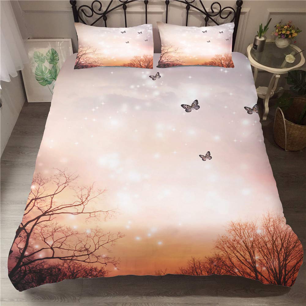 Morbuy Girls Gold Butterfly Duvet Cover Set For Single Double Super King Size Bed, 3D Printed Microfiber Bedding Sets Duvet Set With Pillowcases And Quilt Case (Super King-220X260cm,)