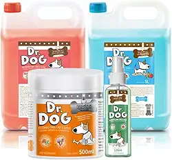 Kit Banho e Tosa Pet Shop: Shampoo Pet Neutralizador Hidratante Galão 5L Banho & tosa + Dr. Dog Shampoo Neutro Suave Filhotes Cachorros Gato + Perfume Pet Profissional + Máscara Hidratante