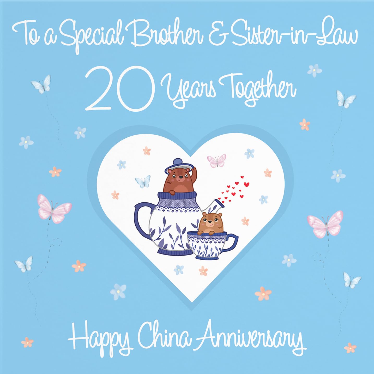 Hunts England, Brother & Sister-in-Law 20th Anniversary Card, 20 Years, China Anniversary, Romantic Meadows, Fun Card - Image 2