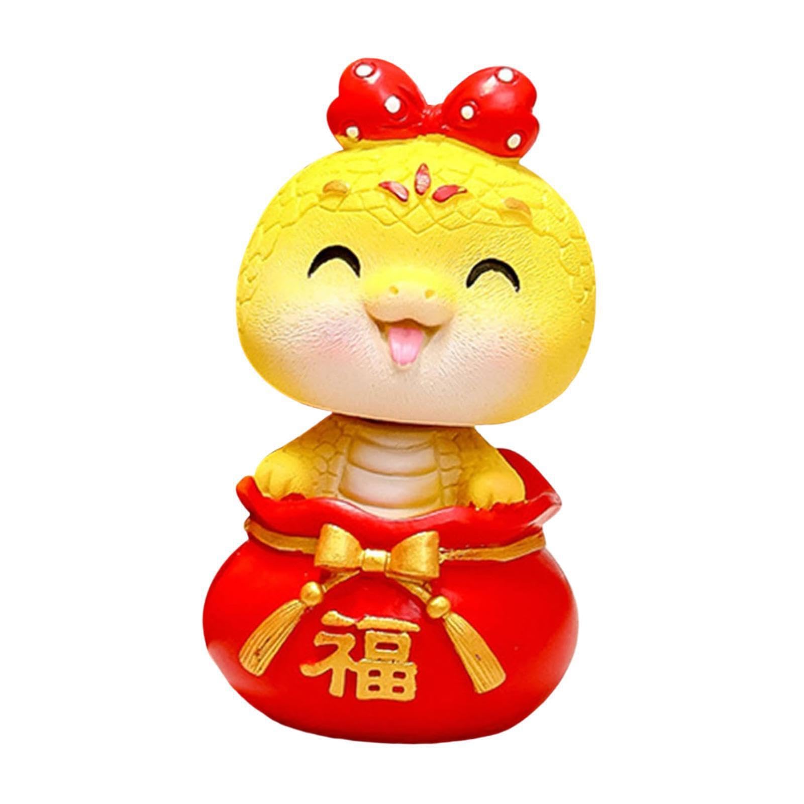TWISAXC Desktop Centerpiece Living Room Decor | Shaking Head Snake Feng Shui Figurine Craft Chinese Snake Statue Bedrooms Desks, Eyes Close, 5.2x4.8x8.8cm