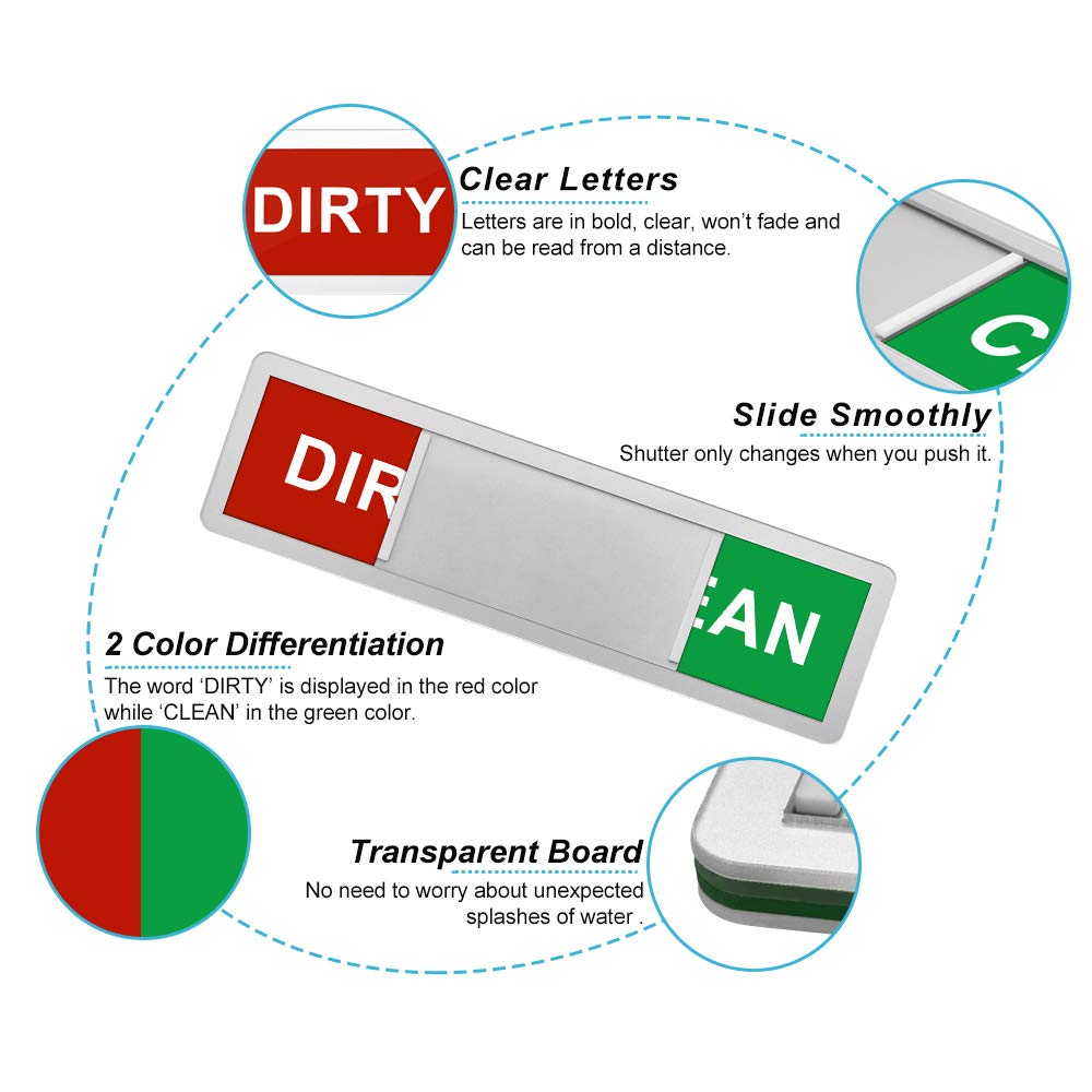 BUZIFU Dishwasher Magnet Clean/Dirty Sign Magnet-Schild für Geschirrspüler Spülmaschine sauber/schmutzig Zeichen Geschirrspüler-Magnet Klebeschild Acryl-Küchenhelfer Schilder mit Schiebefunktion