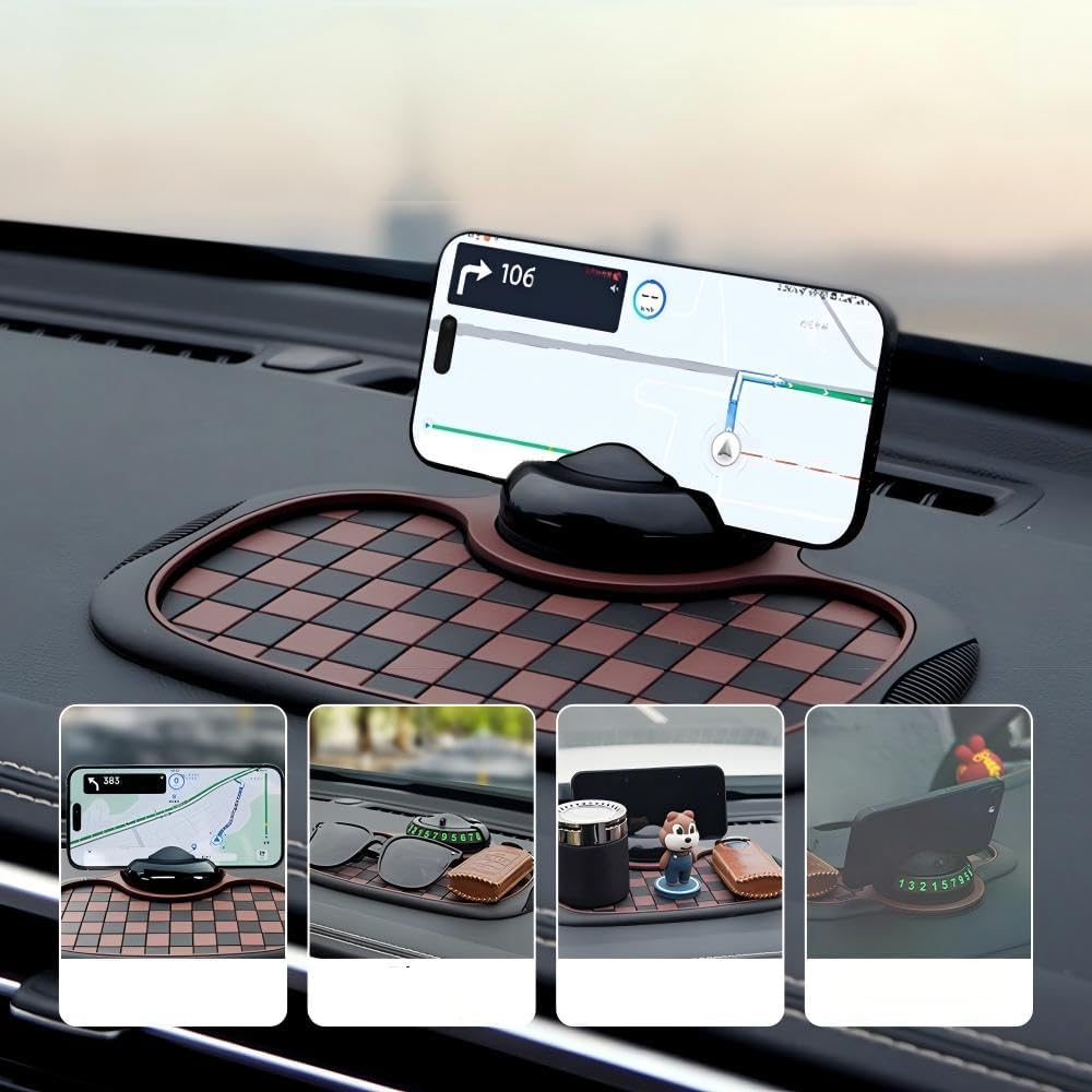 Multifunction Car Anti-Slip Mat Auto Universal Phone Holder,2026 Car Dashboard Mobile Phone Holder with Temporary Parking Number and Large Pad for Sunglasses Gadgets (Black-2PC)