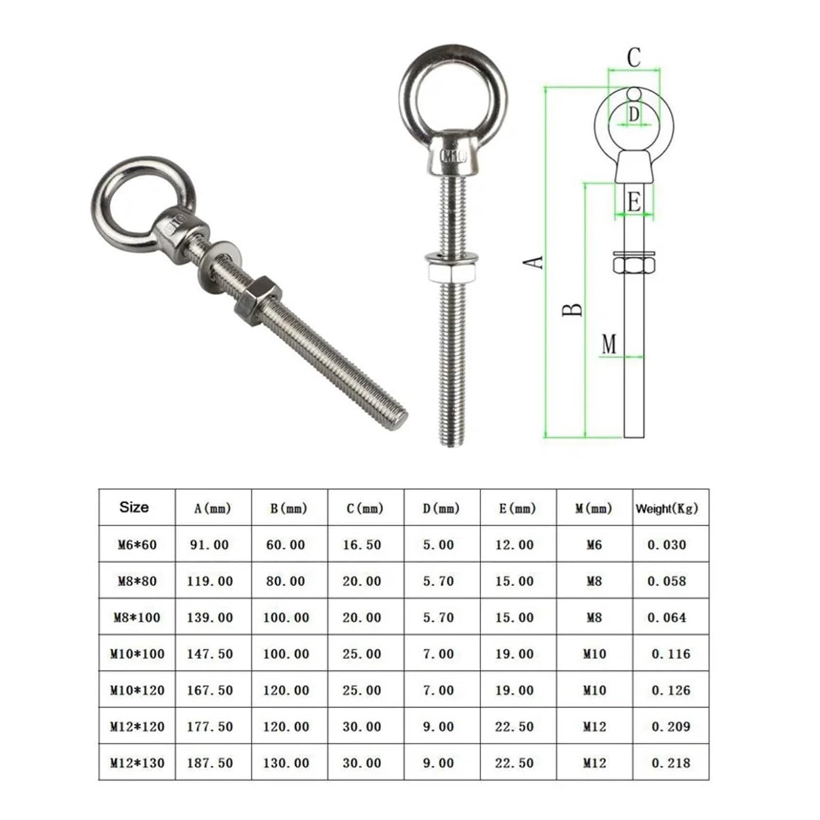 Perno de argolla de elevación de hombro largo con tuerca y anillo: acero inoxidable 316, opciones M6 M8 M10 M12 disponibles(M8X80mm-5 Pieces)