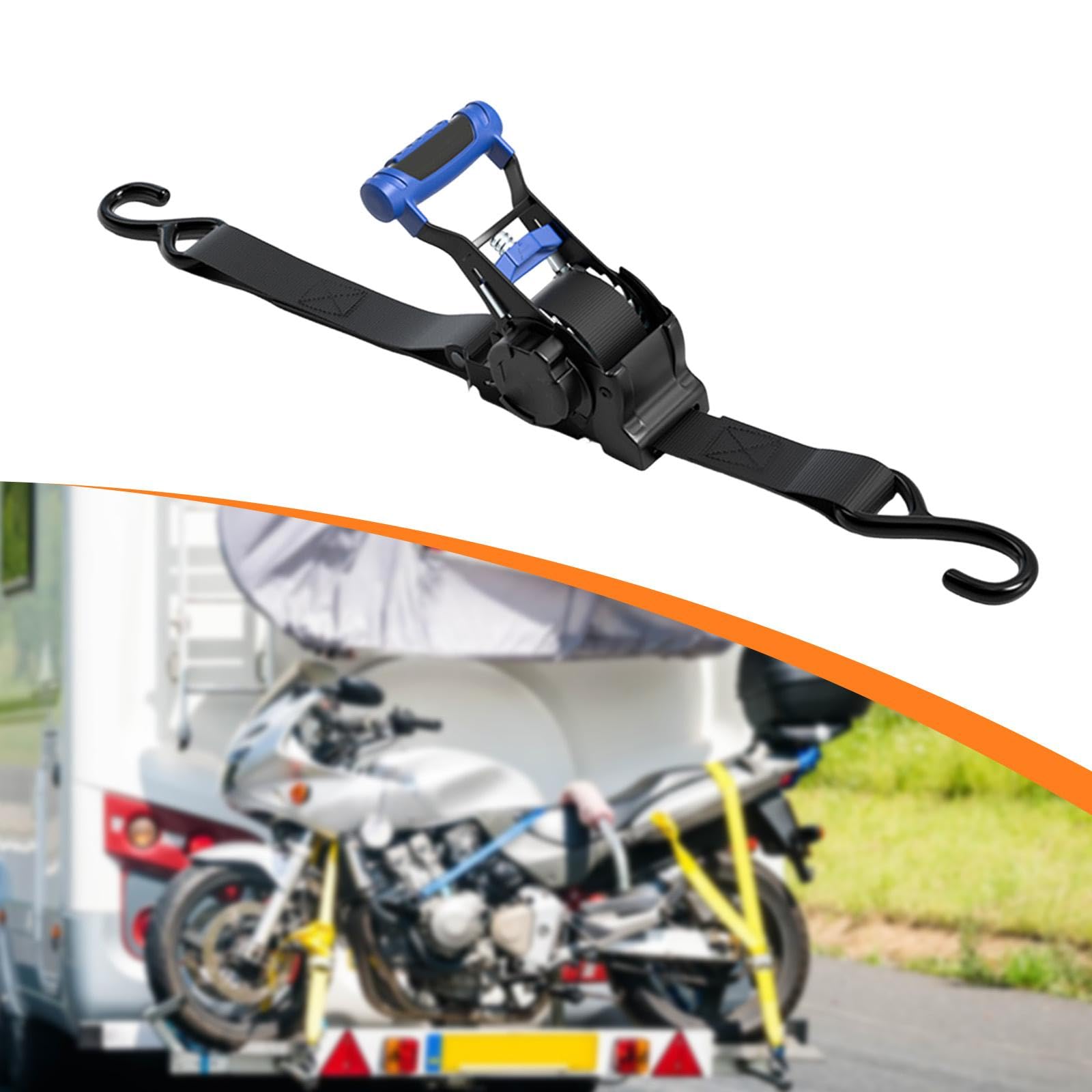 perfk Cinghia a cricchetto retrattile automatica, ganci a S, comoda cinghia di fissaggio a cricchetto retrattile per il fissaggio di rimorchi per, Blu