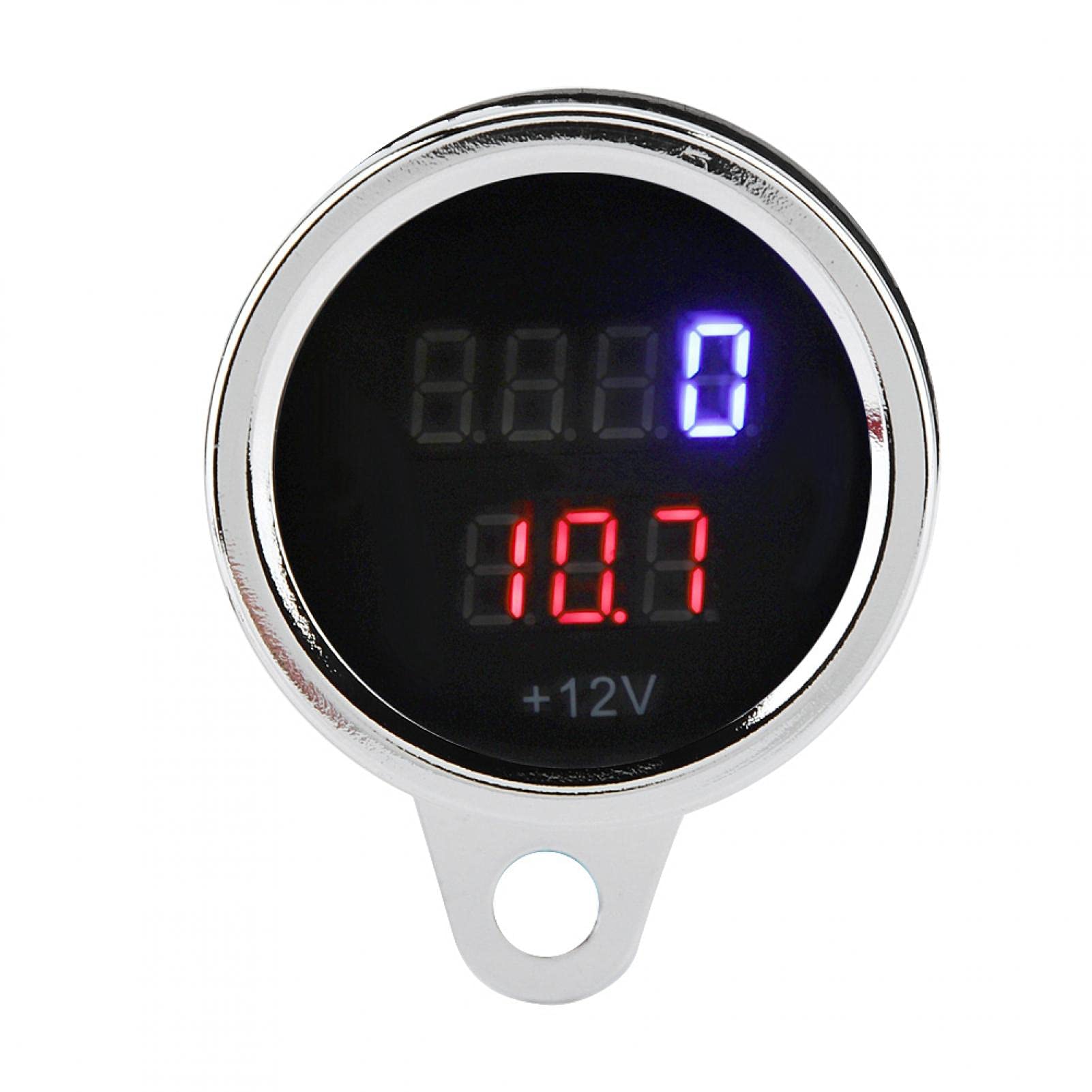 Tachimetro Digitale Moto 2 in 1, Contagiri LED + Voltmetro Universale 12V, Custodia Metallica Cromata, per Tutte le Motociclette