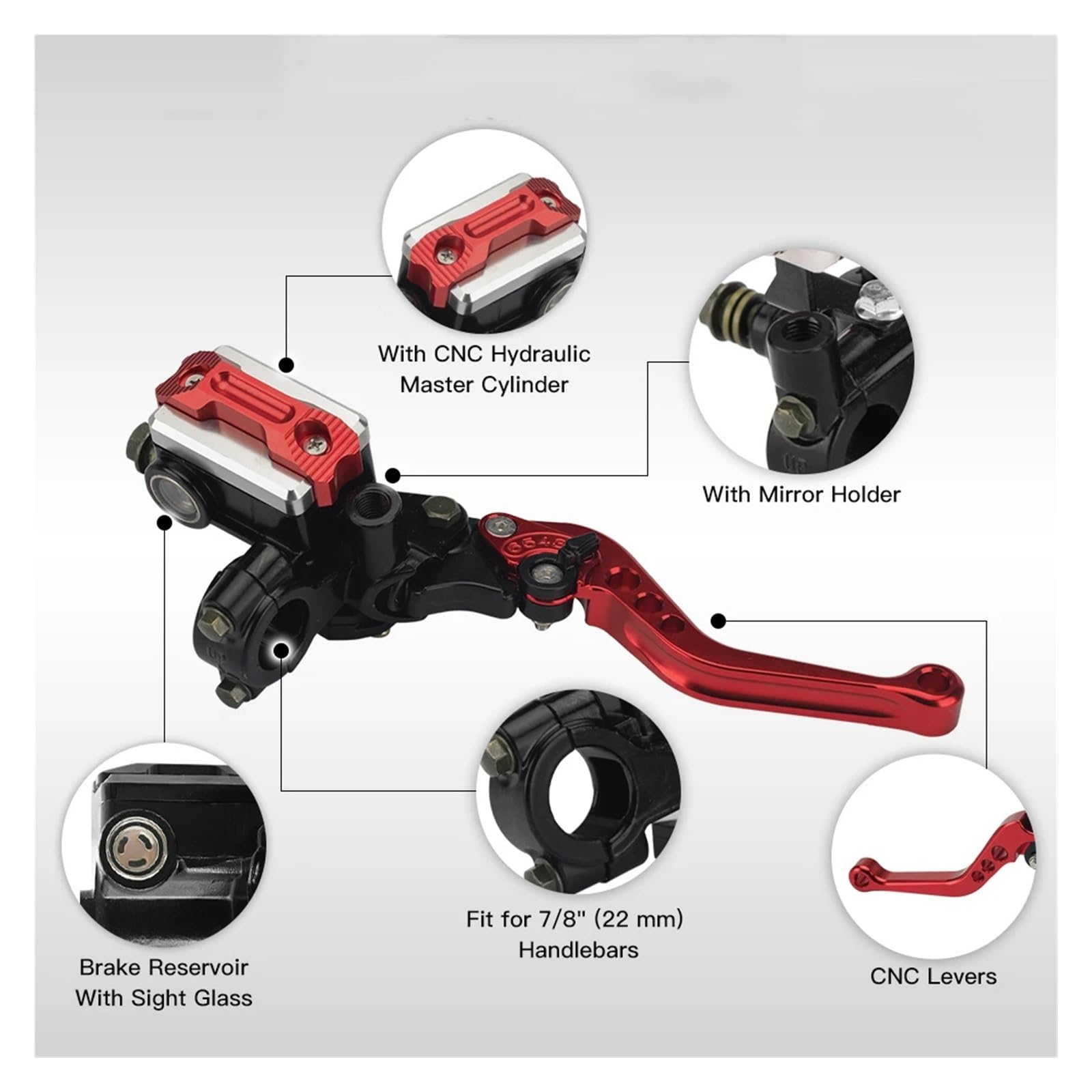Palanca Embrague Motocicleta Palancas de Embrague Freno universales para Motocicleta 22 mm con Bomba hidráulica Delantera(Negro)