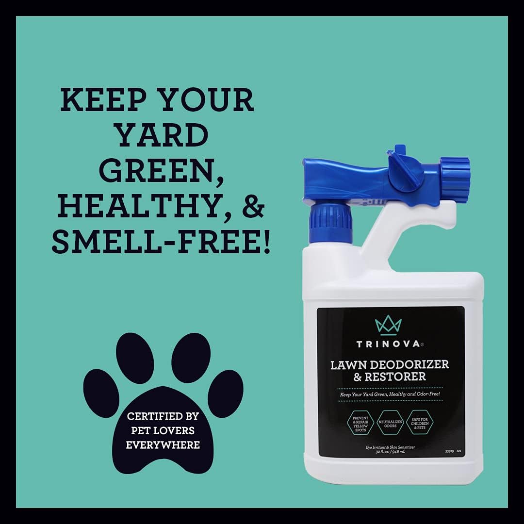 TriNova Outdoor Lawn Deodorizer & Restorer - Eliminates Dog, Puppy Feces and Urine Odors from Lawn, Yard, & Patio, Artificial Turf - Dog Urine Neutralizer for Lawns, Repairs & Prevents Yellow Spots