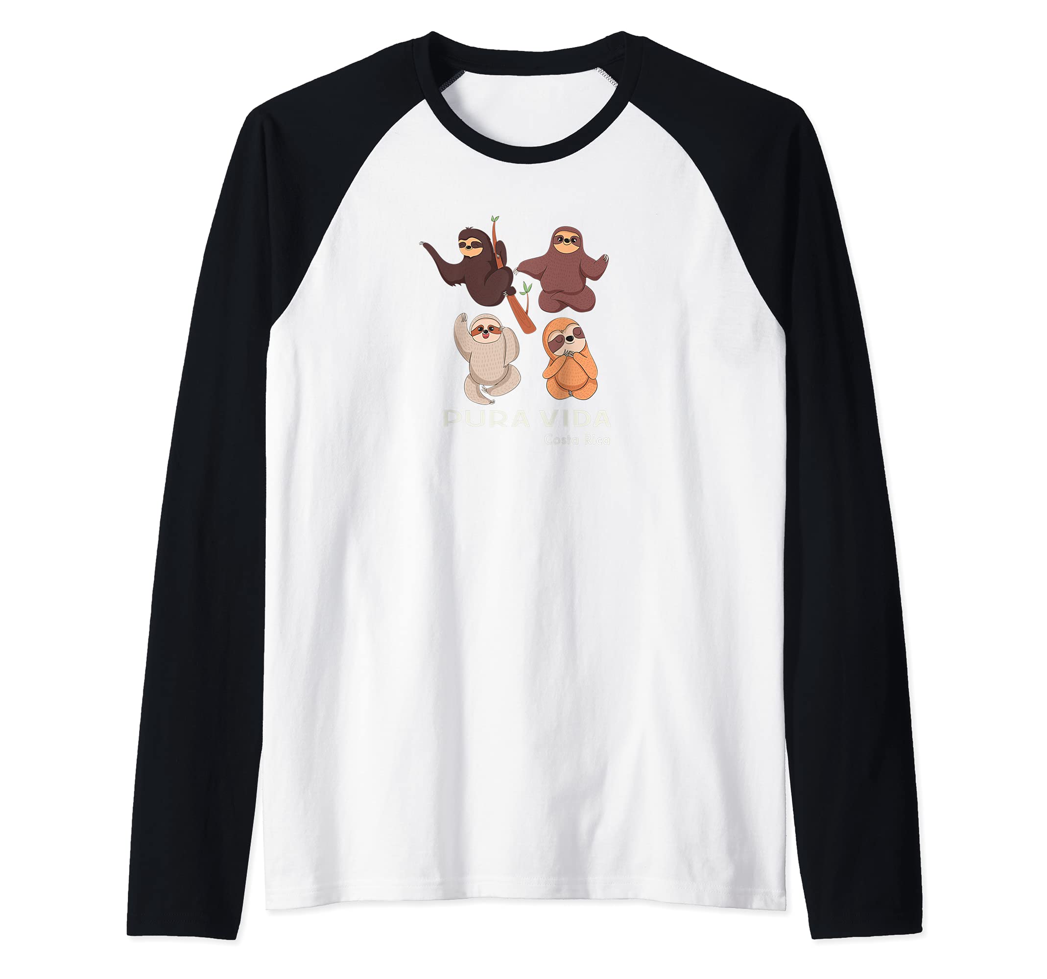 Pura Vida Sloths Raglan Baseball Tee, Black