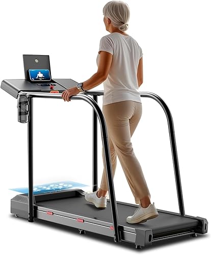 Yesoul Walking Treadmill for Seniors with Long Handrails  4 Major Safety Protections, Emergency Stop Button, Treadmill for Home 300 lbs Capacity,