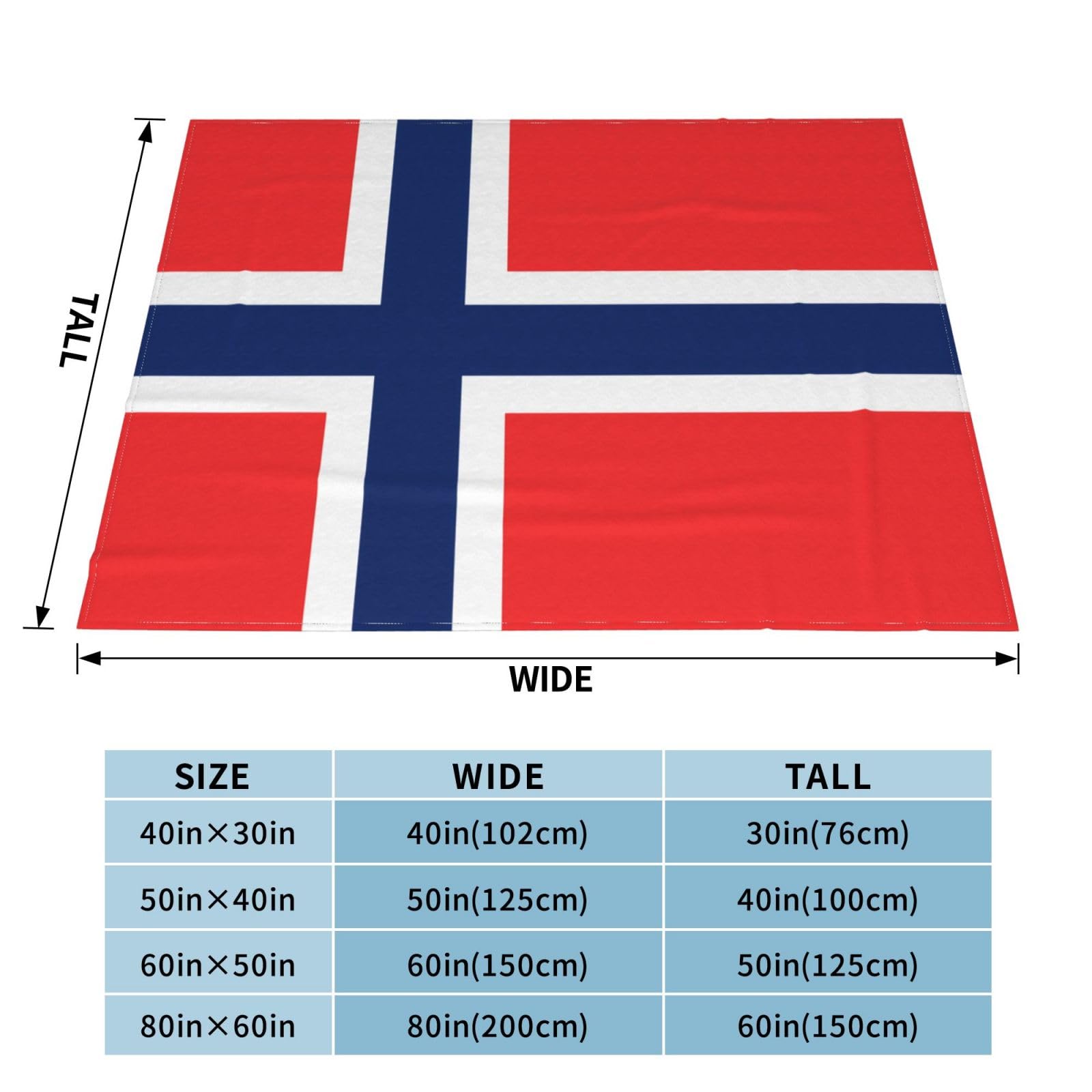 Manta de viaje portátil de 80 x 60 pulgadas, suave, resistente a las arrugas, plegable, exquisito estampado de la bandera noruega