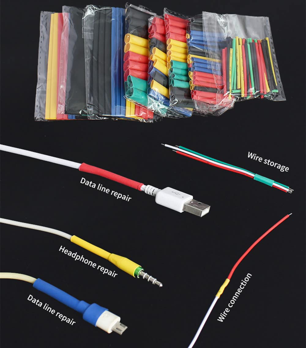 Kit 164 Gaines Thermorétractables - 4 Couleurs (jaune, Noir, Rouge, Vert) - Rapport 2:1 - Pour Câbles électriques
