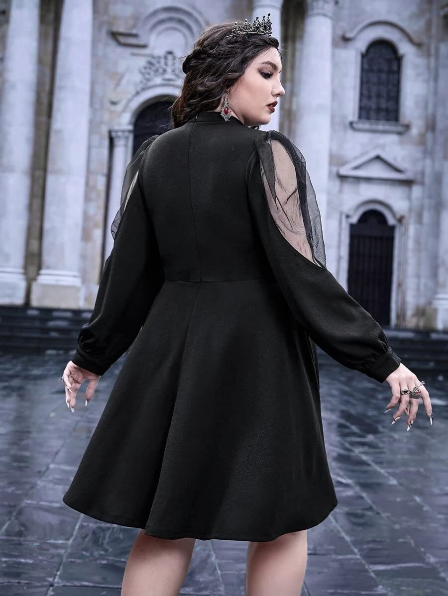LANSHULAN Gothic Plus Size Keyhole Neckline Puff Sleeve Gothic Dress: 3X-Large Plus Keyhole Neckline