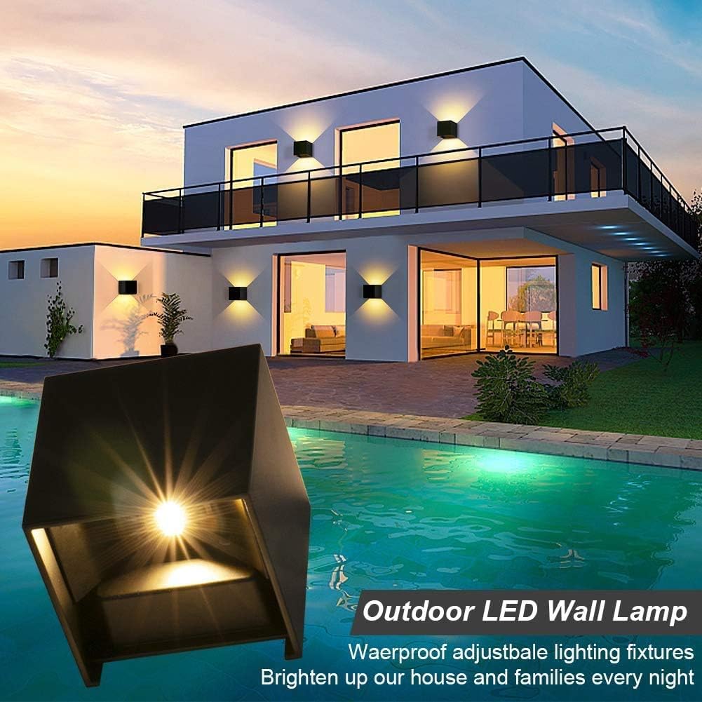 LEDMO 8 Stücke LED Wandleuchte 12W Wandlampe Schwarz 2700-3000K Warmweiß IP65 Wasserdicht