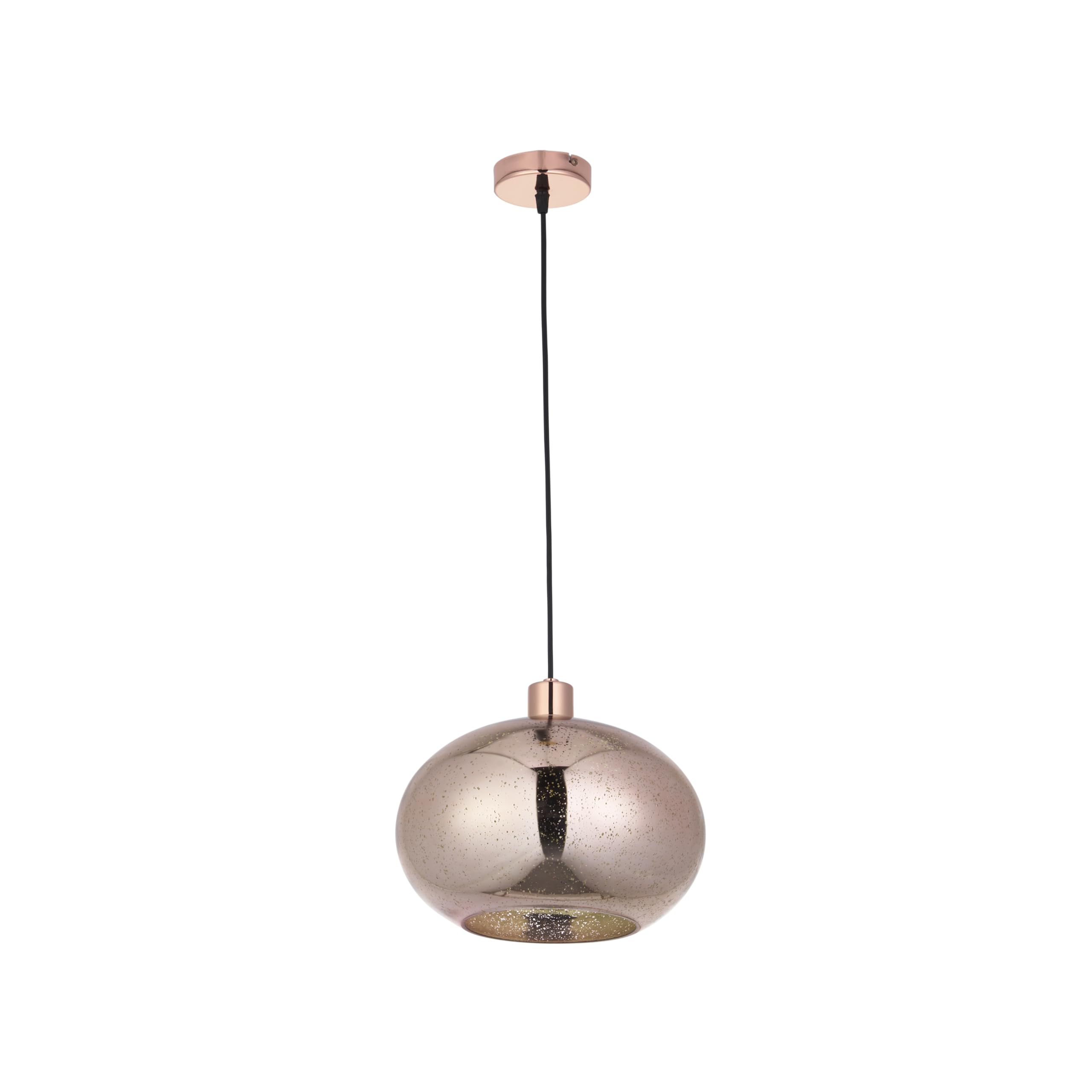 firstchoicelighting Copper Bubble Glass Ceiling Light Pendant with Black and Copper Cable Kit, Height Adjustable, Diameter 30cm, Kitchen Island Dining Lighting