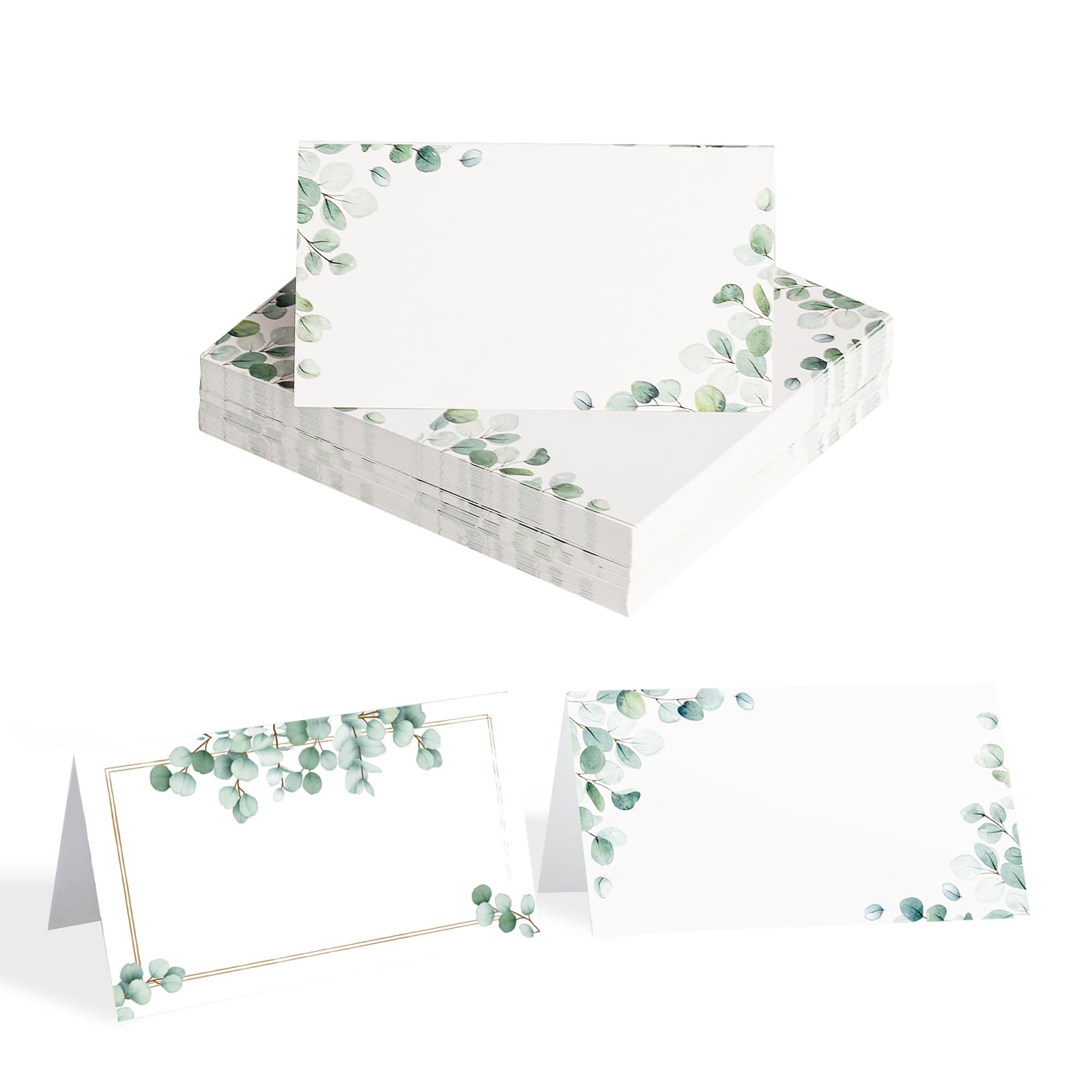 80 Pcs Table Place Cards for Table Settings, Tented Wedding Name Cards with Eucalyptus Leaf Design, Blank Paper Seating Place Card for Wedding Christmas Dinner Birthday Events Party Decorations
