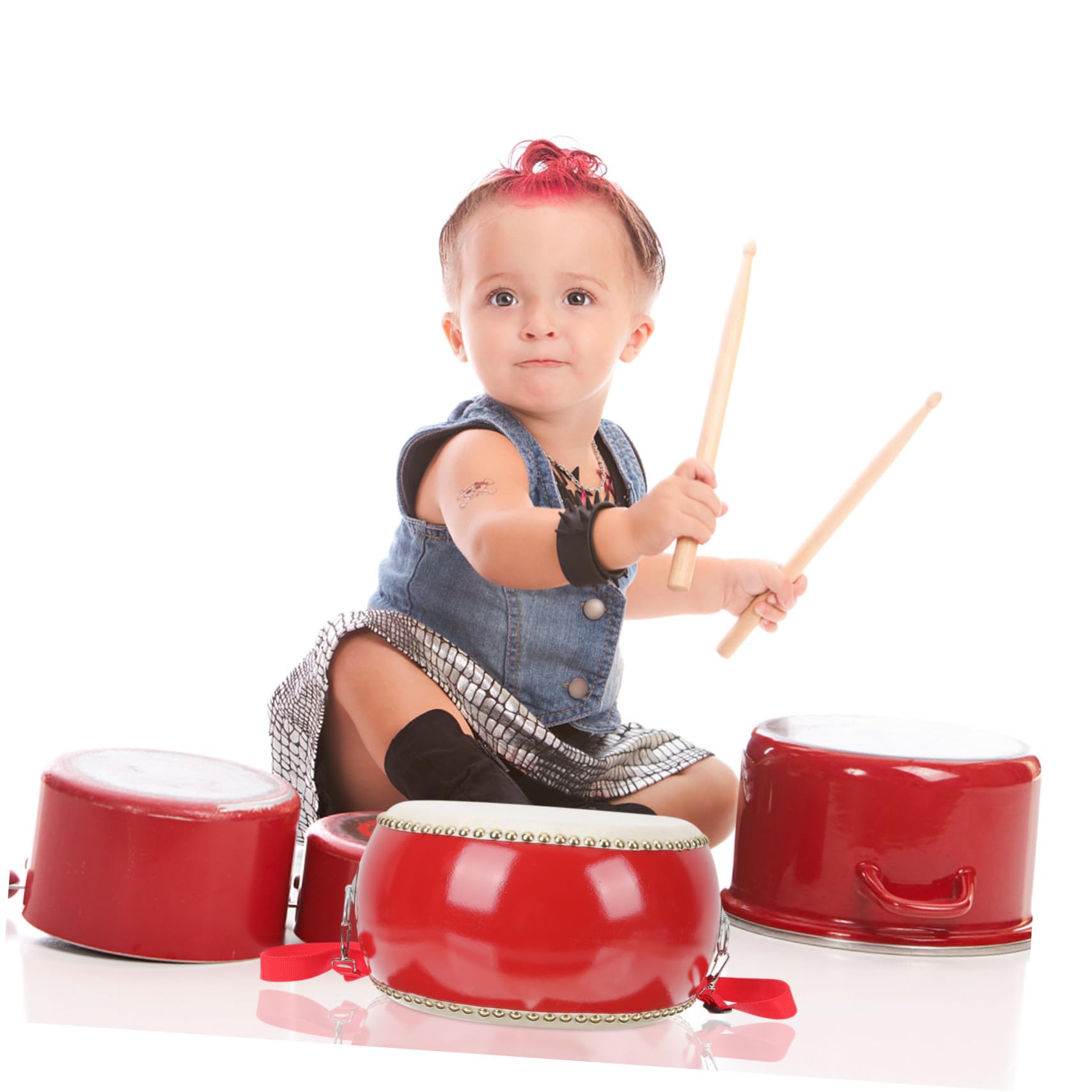 Colegio Tambores de Juguete Musical Infantil de Piel de Vaca Rojo
