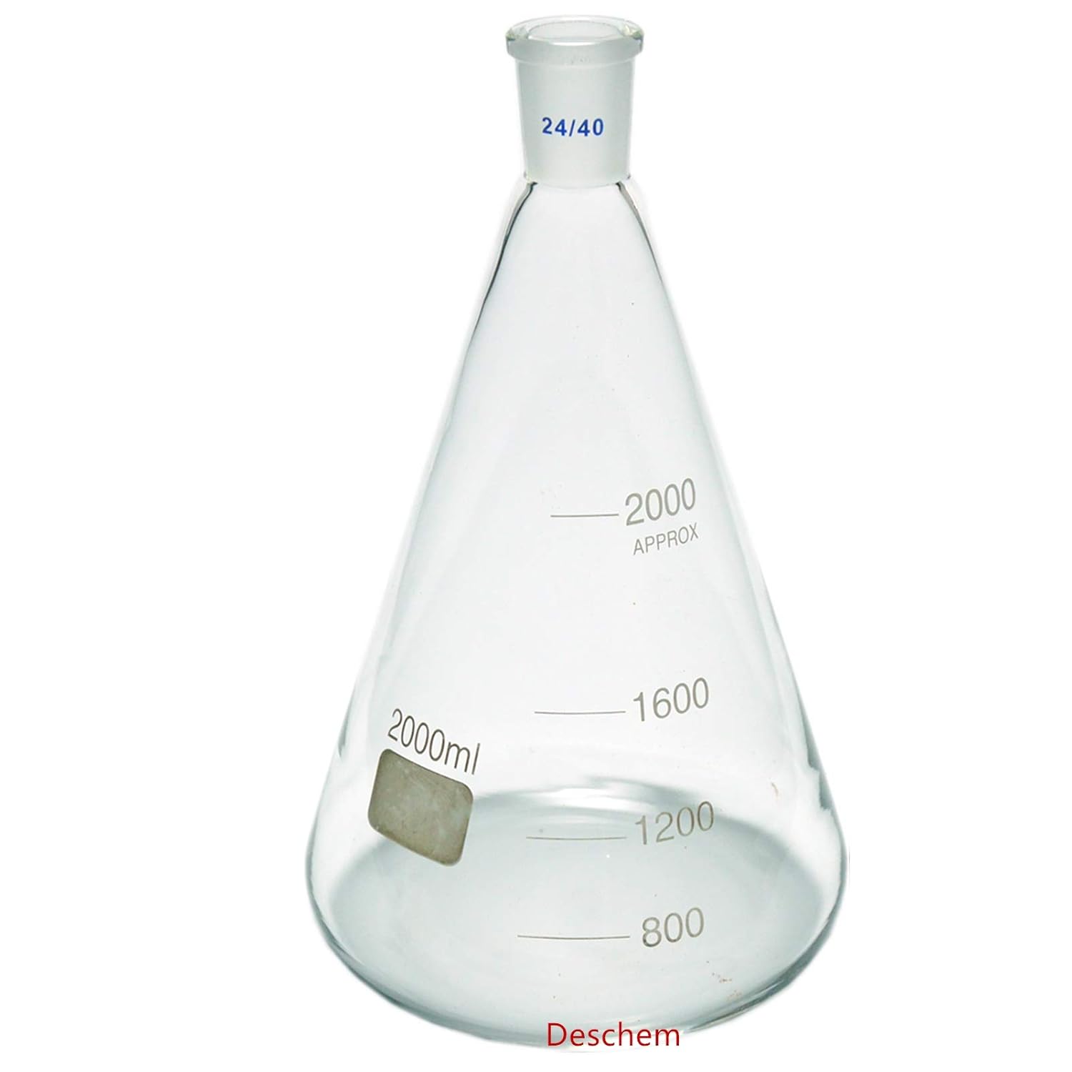 Deschem 2000ml,24/40,Glass Erlenmeyer Flask,2 Litre,Conical Flasks