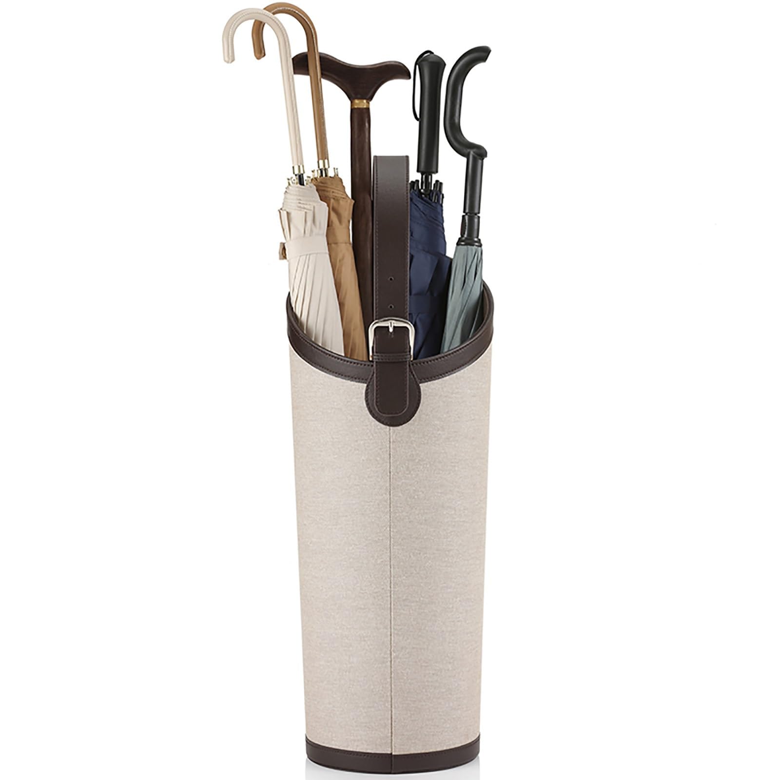 HYLYGFH Large Capacity Leather Umbrella Stand Holds 10 Umbrellas Oval Shape Removable Drip Tray Easy to Move Beige 20X57cm/7.9x22.4in