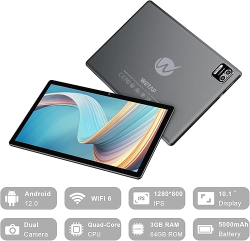 Miniatura 2 de WeTap Tabletas Android de 10 pulgadas, tablet Android 12, 3 GB de RAM 64 GB de ROM, 2 MP+8 MP, 1280 x 800 IPS, procesador de cuatro núcleos Google