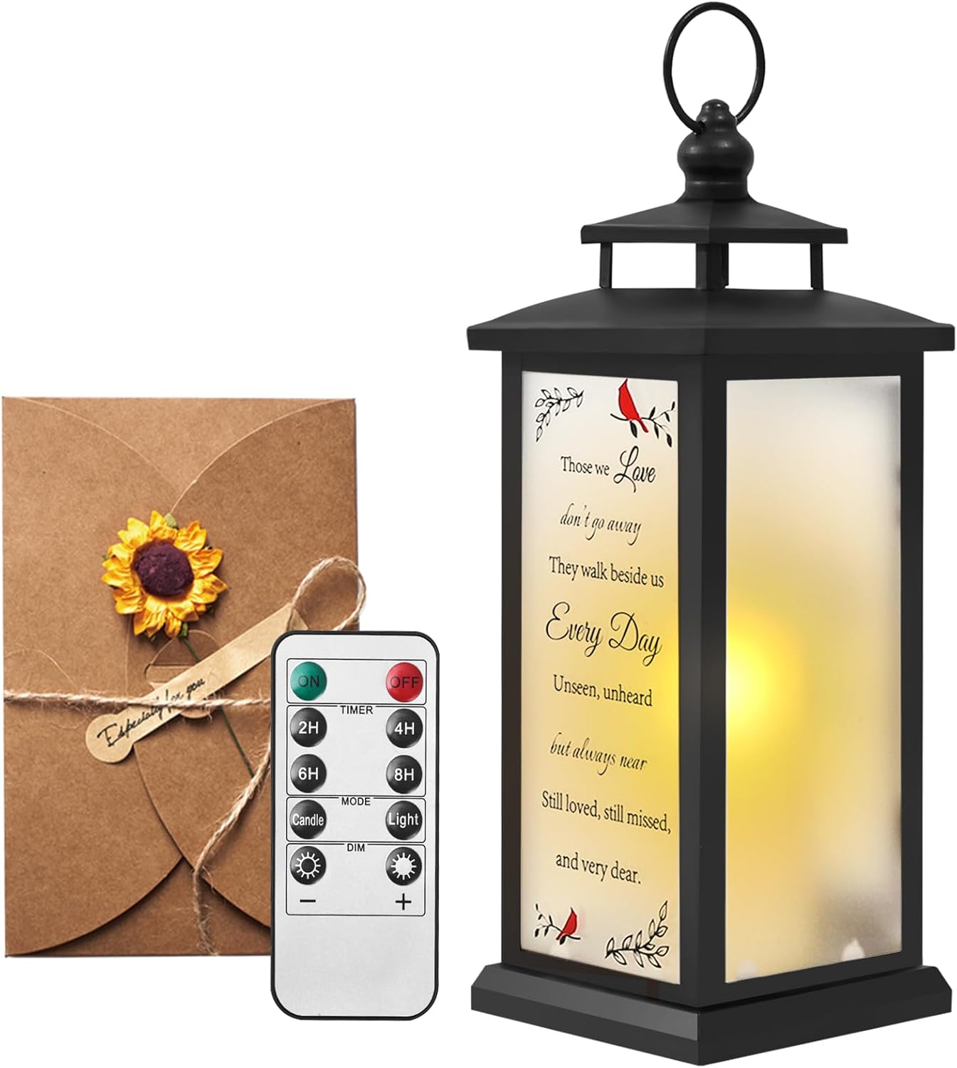 Memorial Lantern with Flickering LED Candle Remote