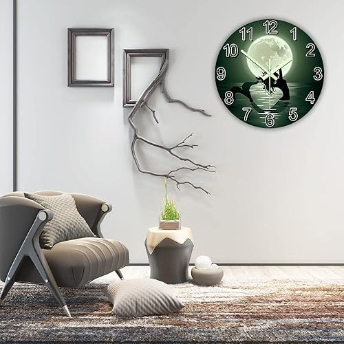 Miniatura 9 de The Geeky Days Reloj colgante de sirena con luna llena que brilla en la oscuridad, funciona con pilas, de cuarzo silencioso luminoso de 15 pulgadas,