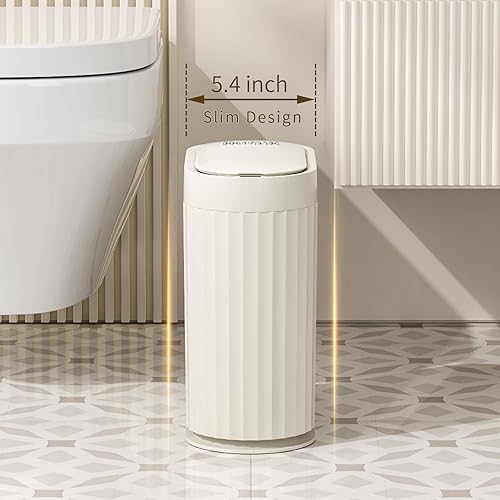 Miniatura 3 de MRBIN Bote de basura pequeño para baño, cubo de basura automático con tapa, cesta de basura delgada de plástico de 2 galones para oficina y cocina,