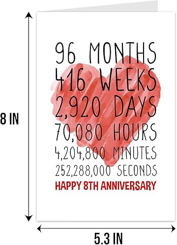 Miniatura 2 de Qiliji Tarjeta de feliz octavo aniversario para él y ella, tarjeta de aniversario de boda para marido y esposa, divertida tarjeta de felicitación de