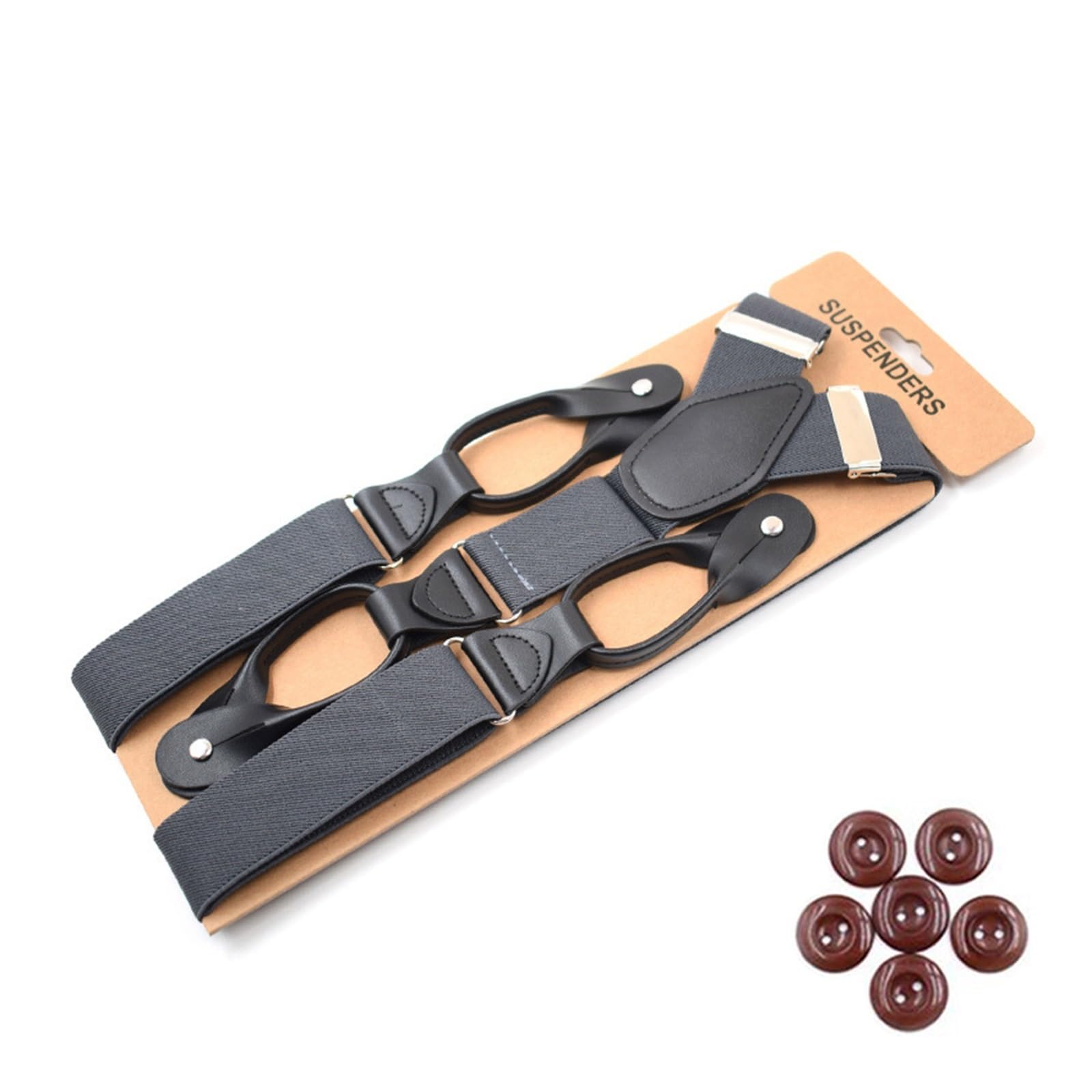 Hosenträger für Männer,Verstellbarer Hosenträger, Vintage-Hosenträger for Herren, 3,5 cm breit, mit Knopfende, schwarzer Lederbesatz, Y-Rücken, verstellbare elastische Hosenträger