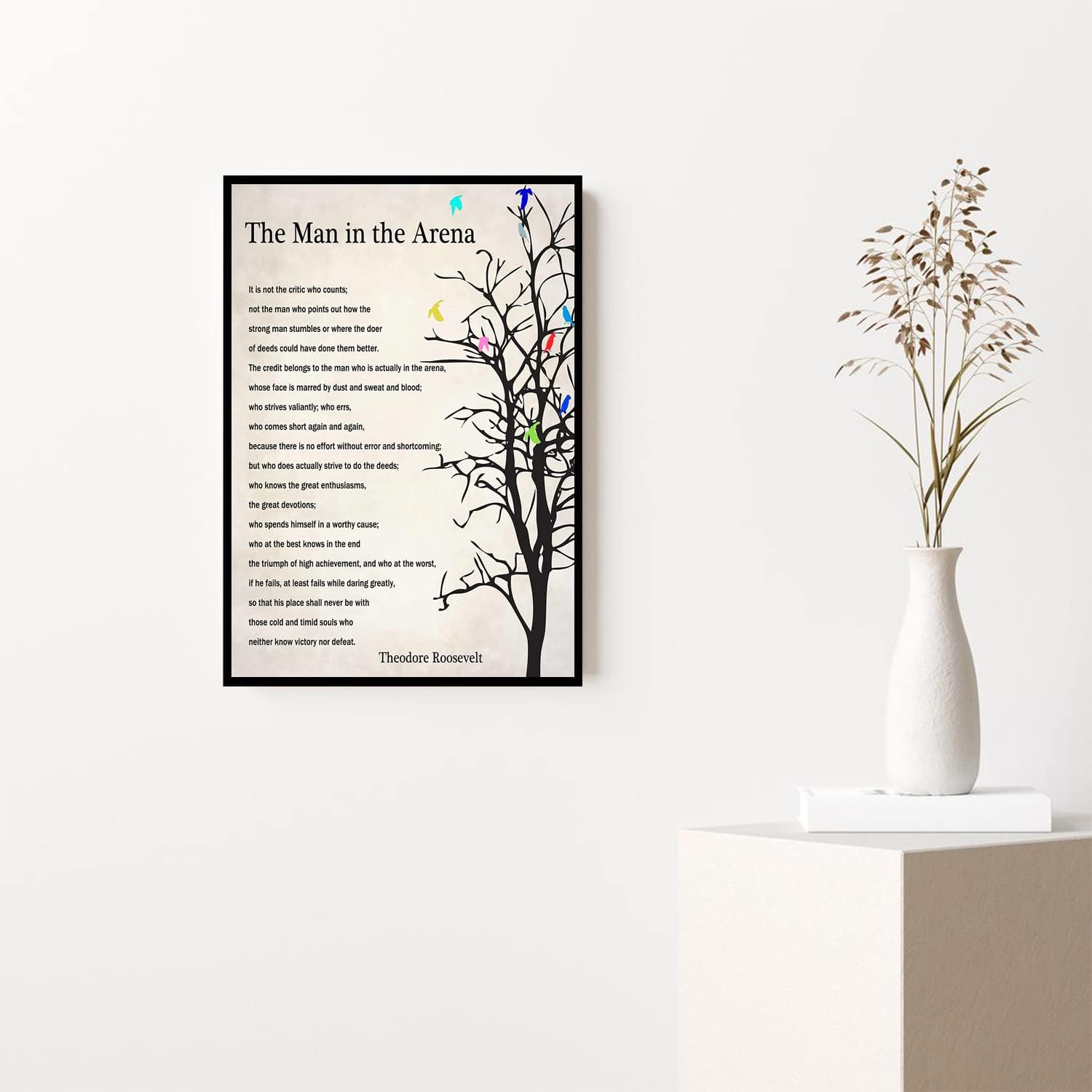 RCVTVPV The Man In The Arena Wall Art Theodore Roosevelt Quote Framed Poster Inspirational Quote Canvas Wall Art For Home Office Framed Ready to Hang 12"x16"