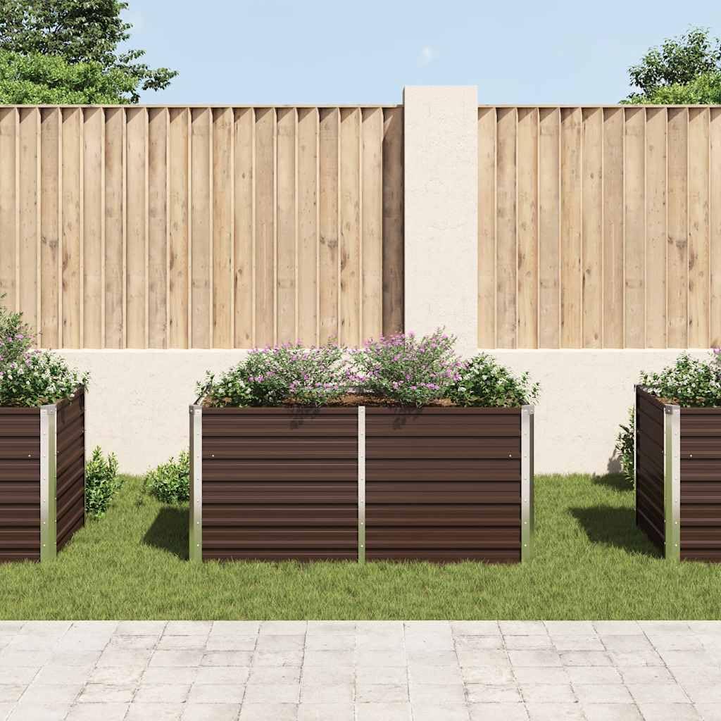 Moderno bancal rectangular de acero galvanizado 160 x 80 x 77 cm en color marrón para jardinería elegante y segura con protección de bordes y construcción resistente a la intemperie