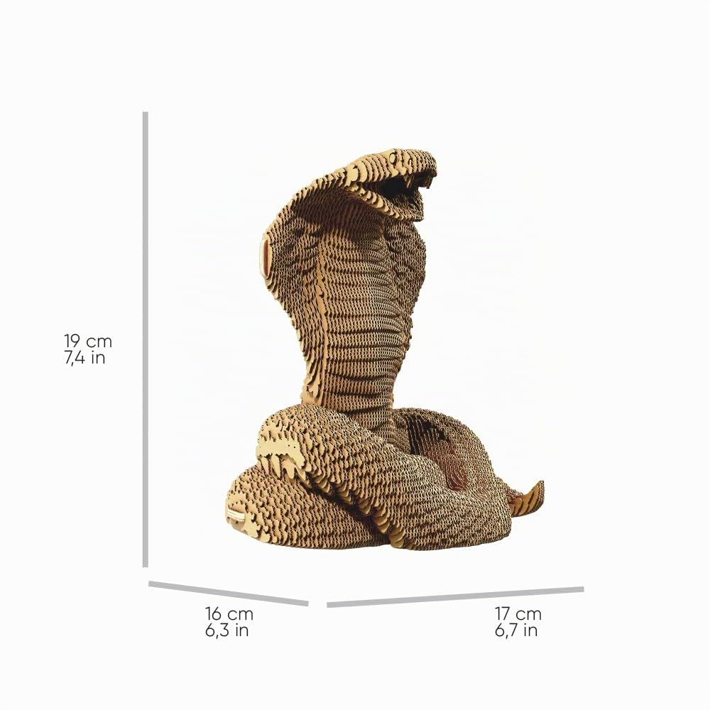 Serpent Cobra Puzzle 3D en Carton – Maquette à Monter | 141 Pièces, 19 × 16 × 17 cm – Kit Sculpture DIY à Peindre, Matériaux Recyclés, Ados & Adultes, Idée Cadeau Déco