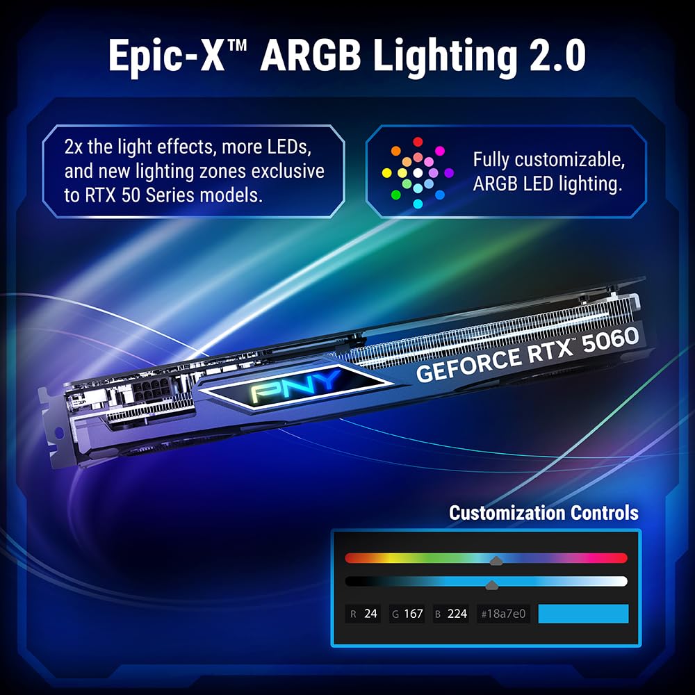 PNY Carte Graphique GEFORCE RTX™ 5060 8GB ARGB Overclocked Triple Fan DLSS 4