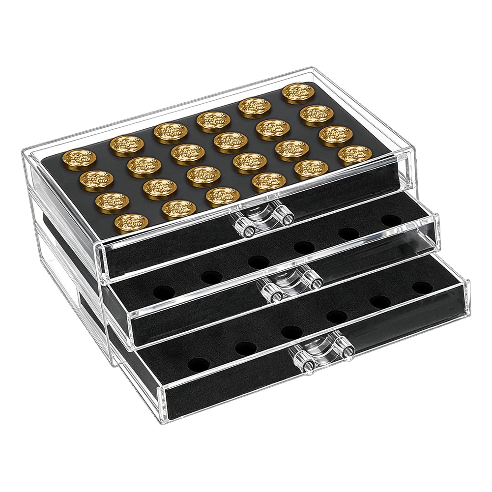 NBEADS 72-Slot Wax Seal Stamp Head Storage Organizer, PET Clear Stamp Case with 3 Drawers Wax Seal Stamp Heads Storage Case Great Tool with EVA Foam Pad for Sealing Stamps, 21.4x15.3x8.85cm