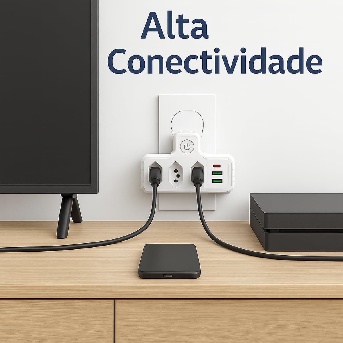 Extensão Tomada,Régua Tomadas, Régua de Energia,Adaptador Tomadaa,Filtro de Linha,Adptador Inteligente, 3 Tomadas,2 Interfaces USB,1 Porta USB Tipo-C - Qualidade Premium