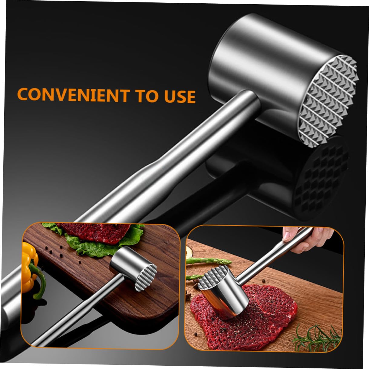 Multifunktionaler Fleischklopfer aus Hochwertigem Edelstahl Doppelseitiger Fleischhammer mit Nadel und Glatter Fläche zum Zartmachen von Steak Huhn und Schweinefleisch Ergonomisch