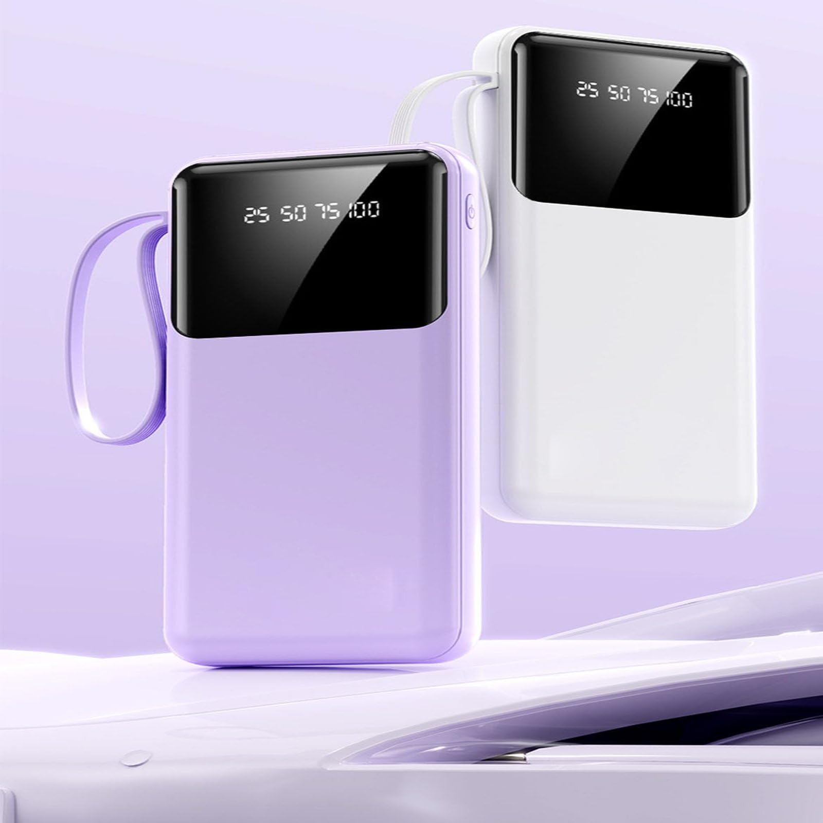 Caricabatterie Portatile Power Bank 20000Mah Display Power Bank, Ricarica Rapida, Power Bank per Ricarica Rapida del Telefono Cellulare, Alimentatore Mobile A 4 Fili,Rosa
