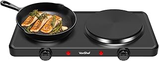 VonShef Electric Hob - Portable Electric Hot Plate Double with Dual Temperature Controls, 2500W, 2 Ring Table Top Stove for Cooking, Warming, Boiling, Frying, For Home & Caravan – Black