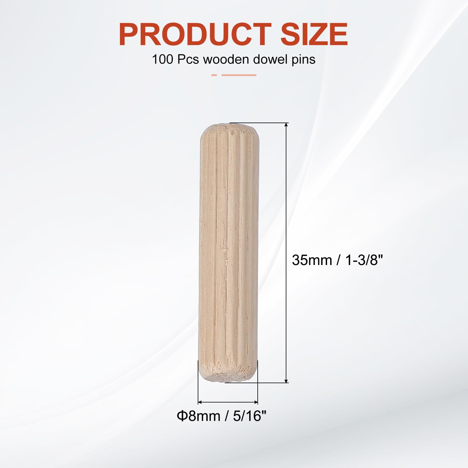 PATIKIL Wooden Dowel Pins 5/16" x 1-3/8" (8mm x 35mm) Straight Dowel Rods Wood Fluted Dowels Rods for Crafts Furniture DIY Hardwood Count 100 - Image 2