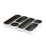 Three by Three Seattle 6 Piece Metal Stacking Bins + Drawer Organizers Set: Elevate Your Desk Organization with Playful Stackable Metal Organizers: Fun, Functional, and Stylish (Gray)