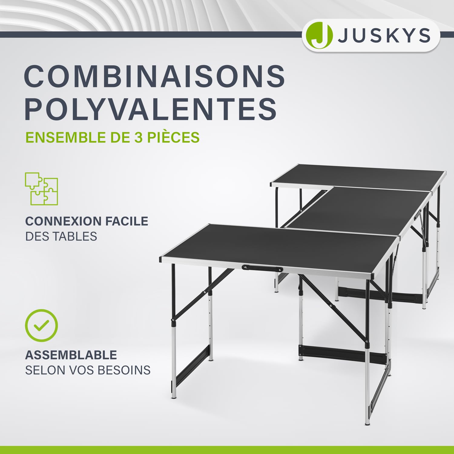 Juskys Table Multifonction 3 pièces - Pliable, réglable en Hauteur - Table à tapisser Pliante en Aluminium 100 x 60 cm - marché aux puces - Noire