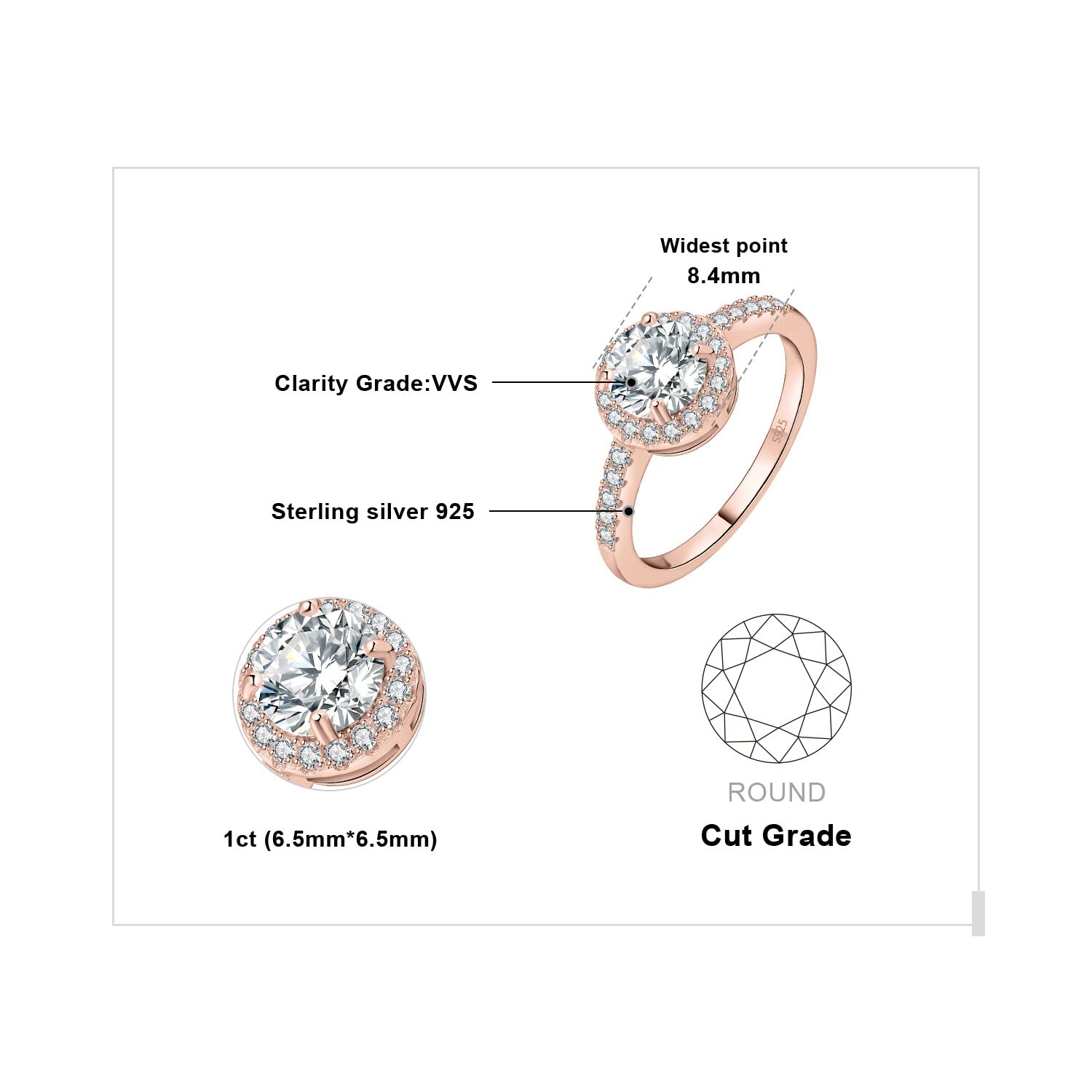 JewelryPalace 1.55ct Halo Cubic Zirconia Bague Taille Rond Pierre Argent Massif 925 Femme, Plaqué Or Jaune Or Rose Bague Diamant Simulé Fiançailles Mariage Promise Alliance, Ensemble Bijoux Mariee