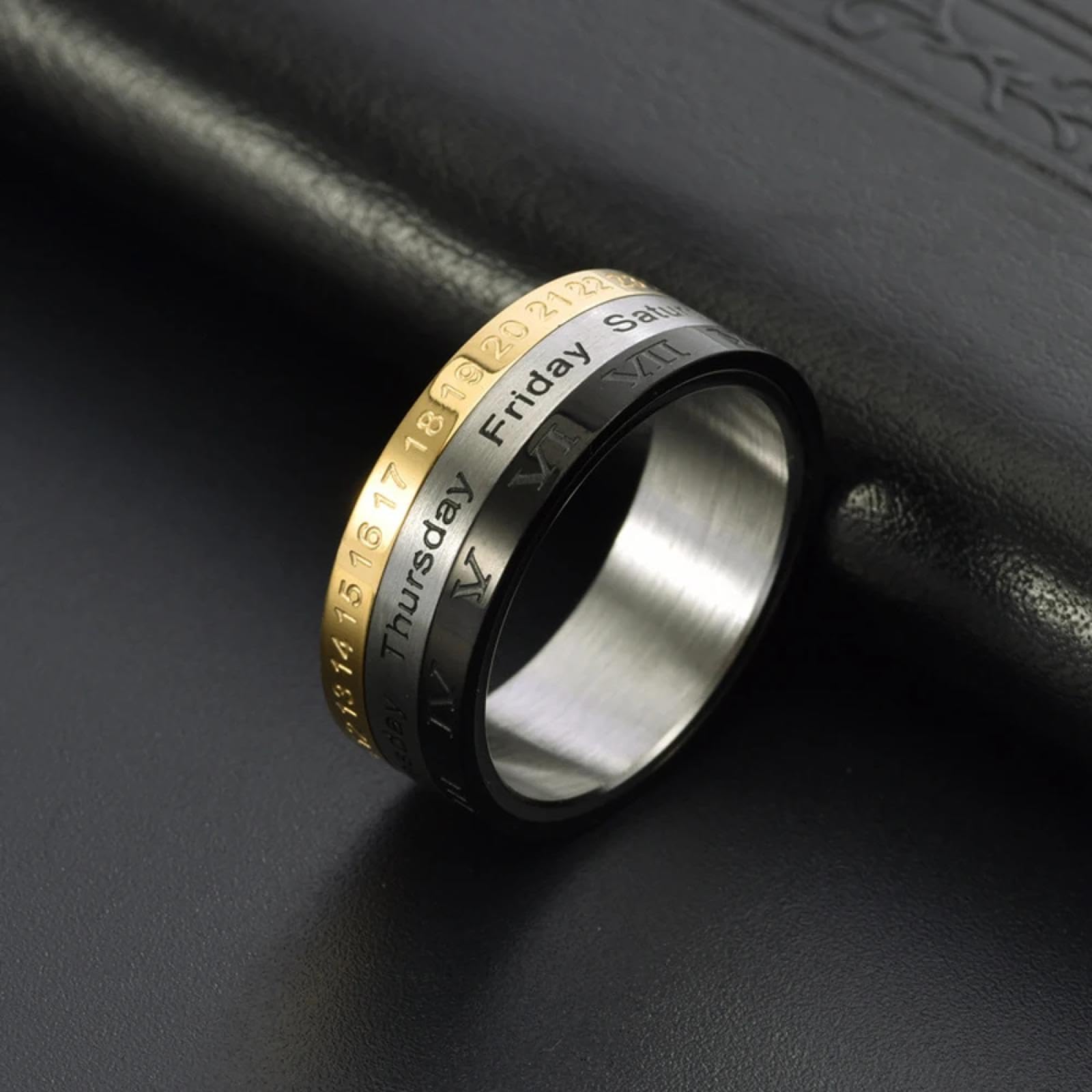 Ring Ringe Damen Bijouterie Herren Herren-Ring Mit Drehbaren Römischen Ziffern, Kalender, Datum, Schmuck, Verstellbares Band Für Den Täglichen Gebrauch, Modern