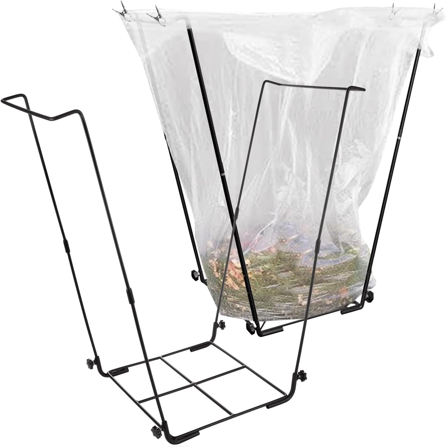 2 Pack Metal Trash Bag Holder, Garden Garbage Bag Holder for 30-45 Gallon Bags for Leaves, Yard Weeding, Camping, Lawn Party - Multi-Use Outdoor (Black)