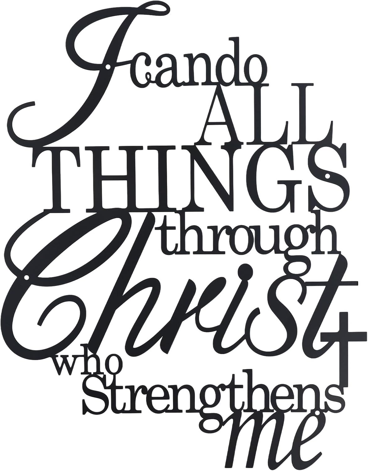 OYEFLY I Can Do All Things Through Christ Metal Wall Art,Metal Christian Wall Decor (Black)