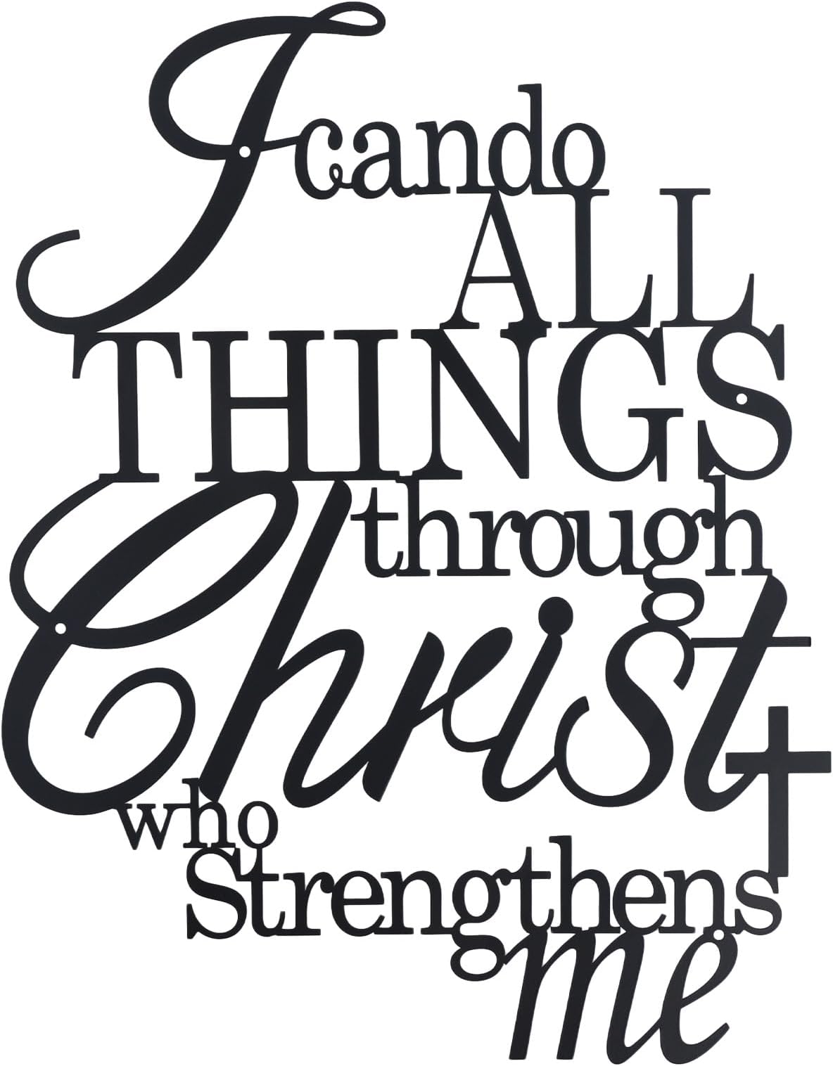 OYEFLY I Can Do All Things Through Christ Metal Wall Art,Metal Christian Wall Decor (Black)