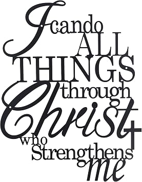 OYEFLY I Can Do All Things Through Christ Metal Wall Art,Metal Christian Wall Decor Black