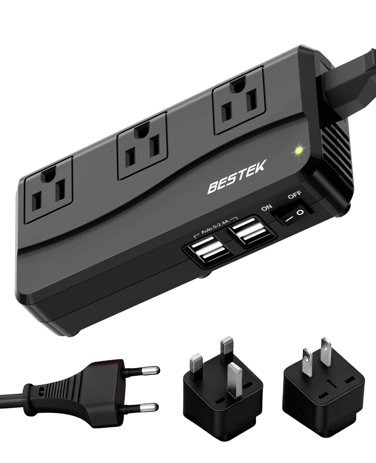 BESTEK Universal Travel Adapter 220V to 110V Voltage Converter with 6A 4-Port USB Charging and UK/AU/US/EU Worldwide Plug Adapter (Black)