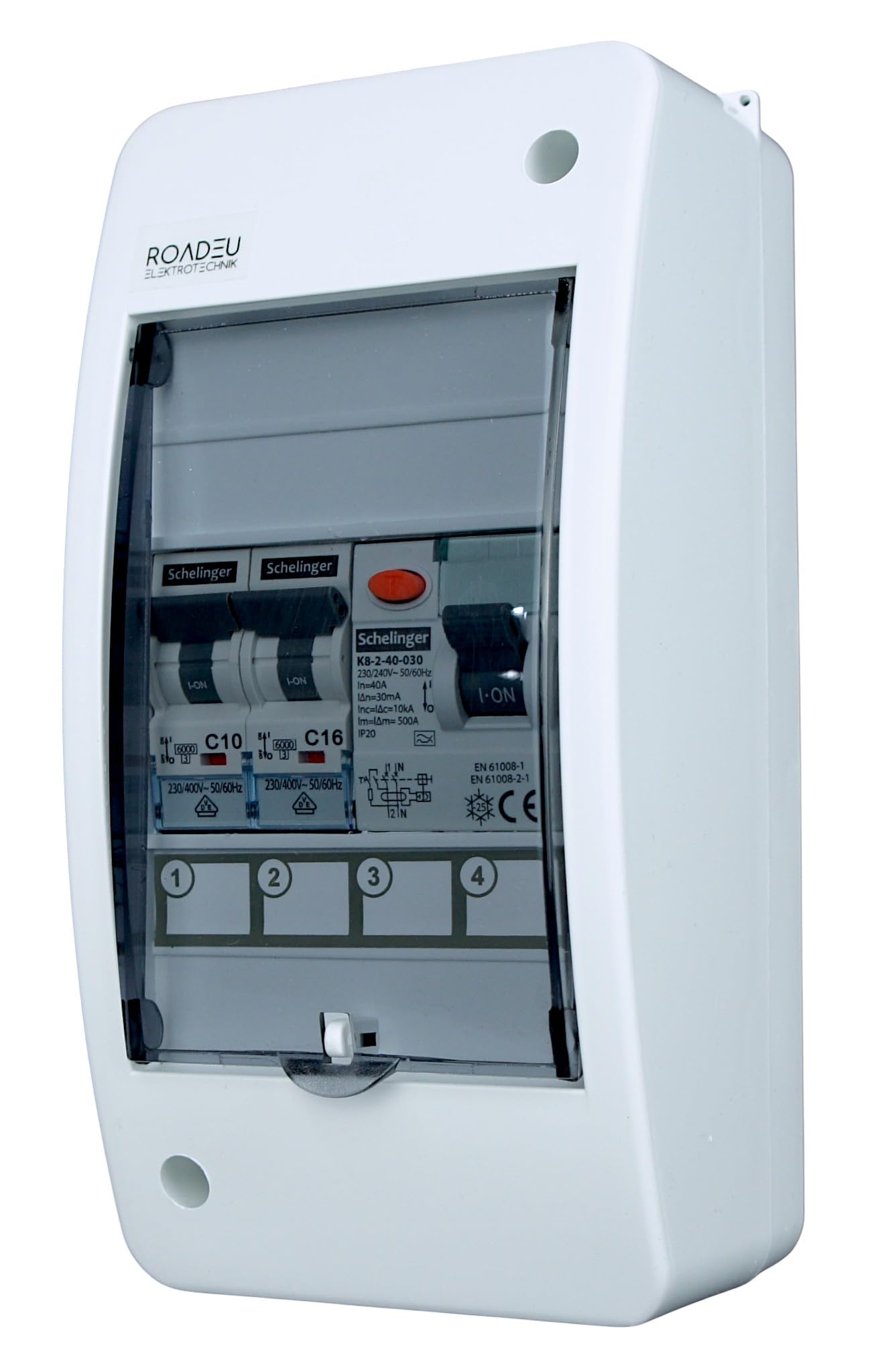 RoadEu Leitungsschutzschalter, Stromverteiler mit Fehlerstromschutzschalter 40A 2P typ A/AC und LS C16A C10A. Sicherungskasten 230V